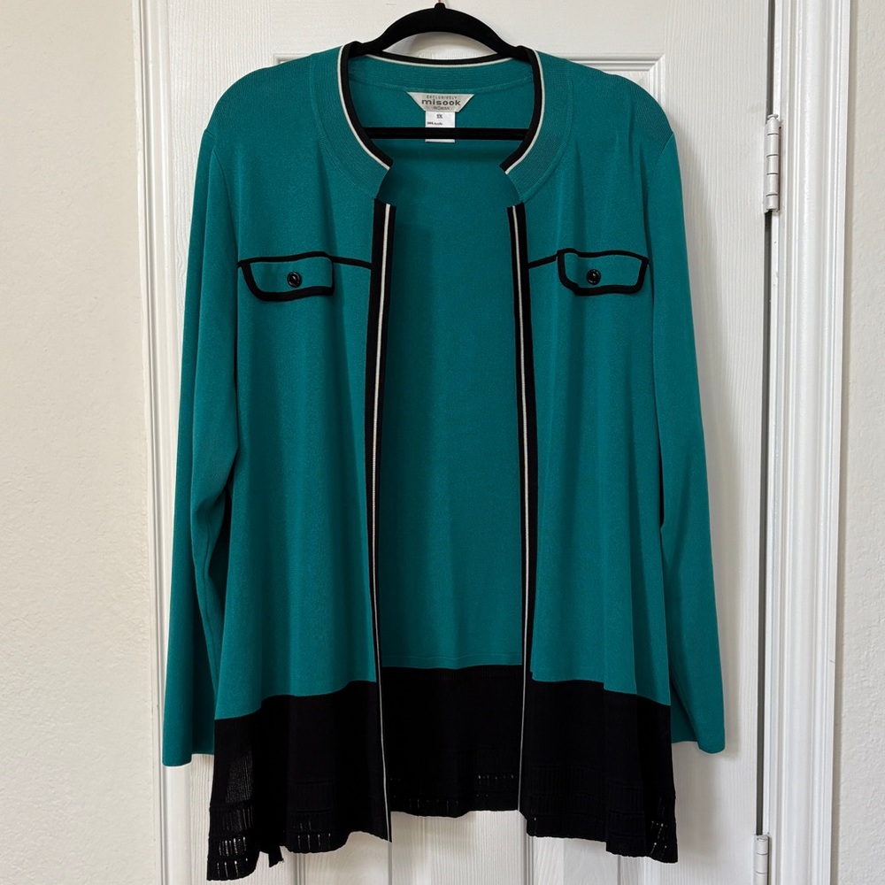 Misook 3X Teal and Black Women's knit Sweater Jacket